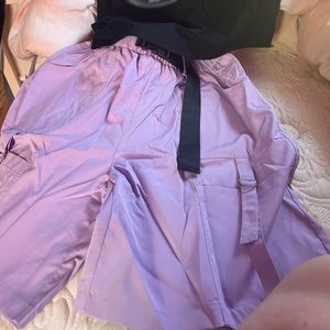 Purple Cargo shorts with belt